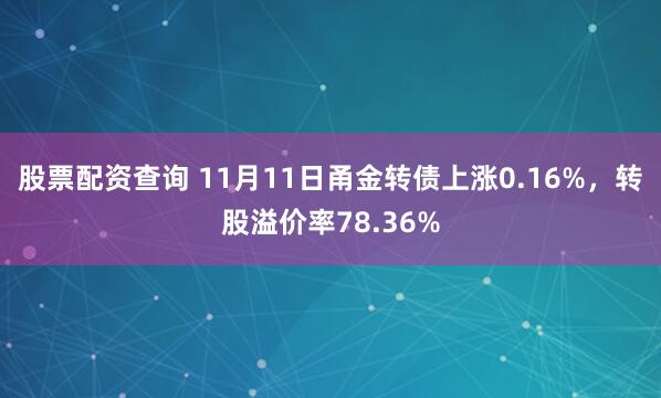 股票配资查询 11月11日甬金转债上涨0.16%，转股溢价率78.36%